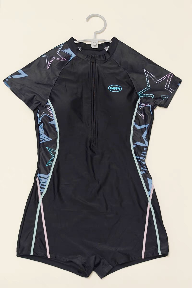 abely short sleeve boyleg black women swimsuit flatlay front abely short sleeve boyleg black women swimsuit flatlay front