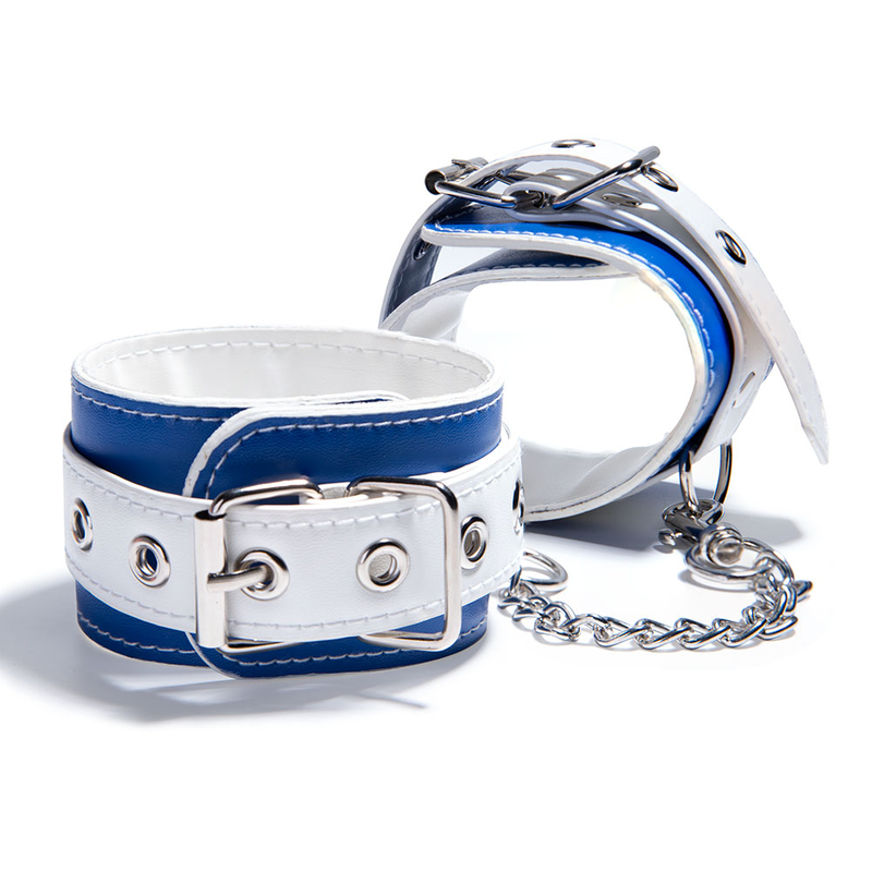 Soft Adjustable Blue And White Handcuffs SM Bondage Restraints Set