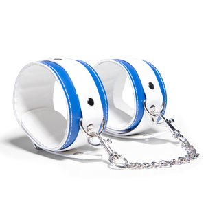 Soft Adjustable Blue And White Ankle Cuffs SM Bondage Restraints Set