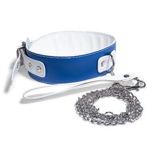 Luxury Blue And White Collar With Leash For Adult Bondage Restraints Sex Play
