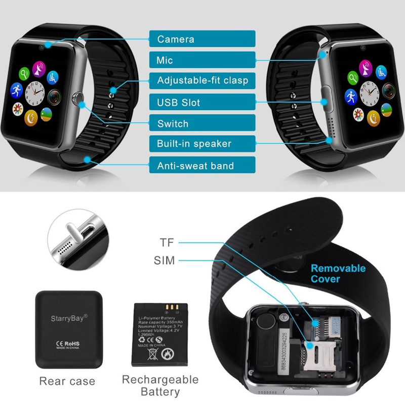 Smart Watch GT08 Clock Sync Notifier Support Sim TF Card Connectivity Android Phone Smartwatch Alloy Smartwatch