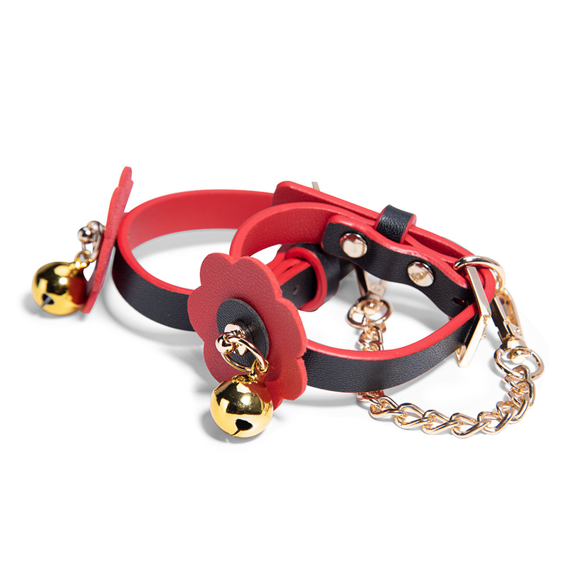 Soft Adjustable Red Ankle Cuffs With Bells SM Bondage Restraints Set