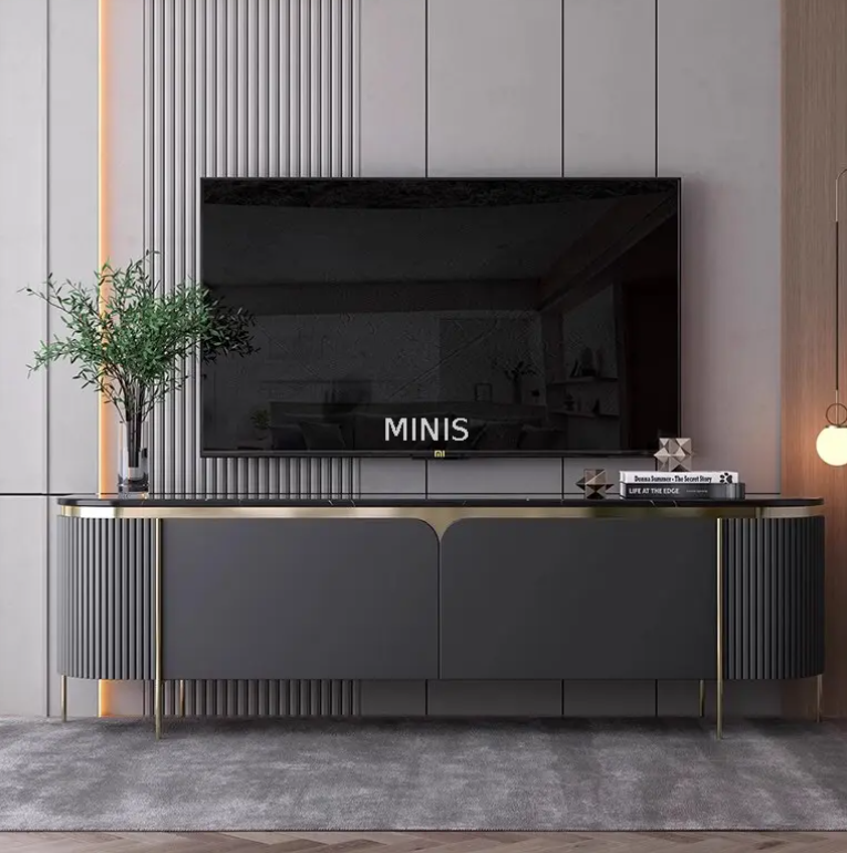 Living Room Elegant Floor Cabinet Grey Gold TV Stand Mueble de piso elegante para sala de estar, soporte para TV en oro gris