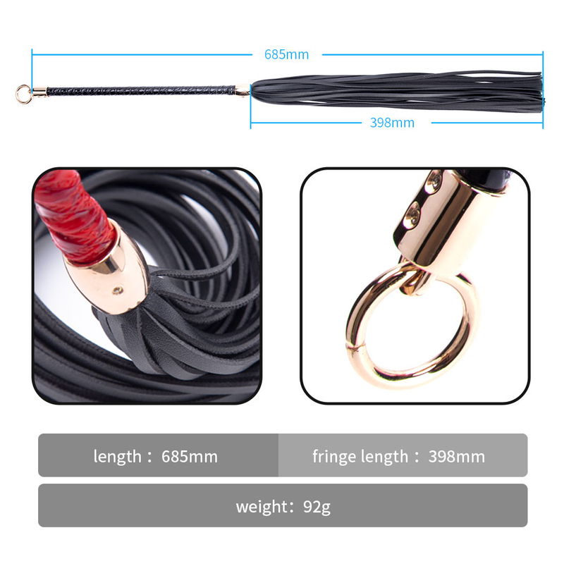 PU Leather Horse Harness Bull Whip with Spanking Tassel Handle for BDSM Sex Bondage Toy