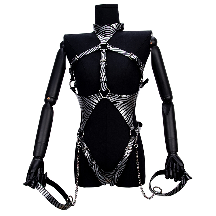 Zebra Print Fetish Roleplay Bondage Set Harness Bra for Breast Bondage and SM Slave Fantasy Play Adult BDSM Device