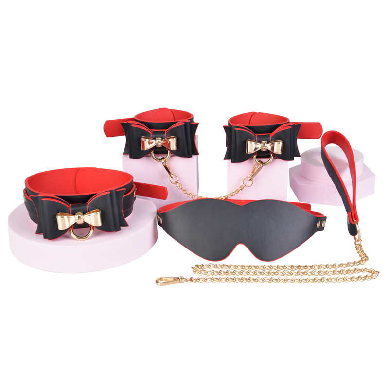 3PCS Black andRed SM Bondage Restraints Set Choker and Handcuff Kit for Couples BDSM Play