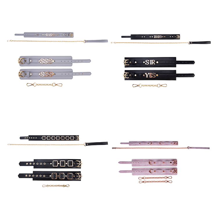 2 Piece High Quality Leather BDSM Bondage Set Handcuff Collar and Chain Erotic Sex Toys for Adults and Couples