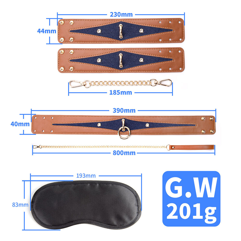 3 Piece Black BDSM Bondage Gear Set SM Choker Handcuffs and Restraints for Feminine Fetish Play and Sexy Roleplay