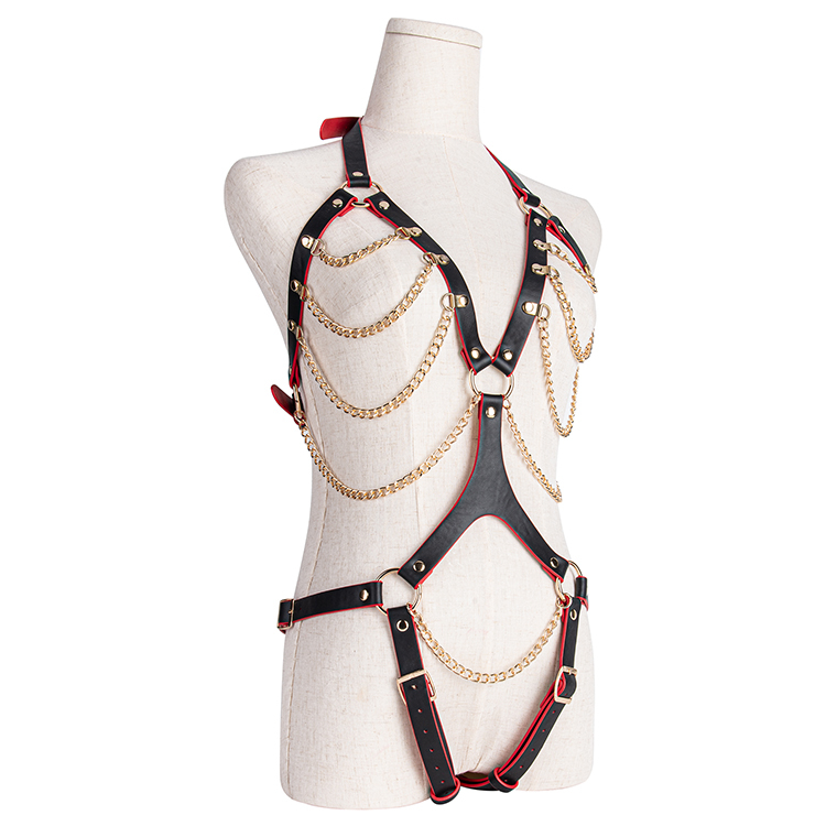 Seductive Leather Harness Garter Pants and Waist Rings for Women's Fetish Bondage