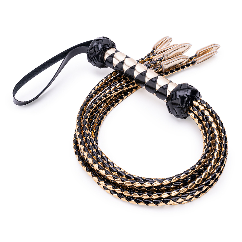 Black and Gold Flog Style Beautiful BDSM Heart Passion PU Leather BDSM Whip