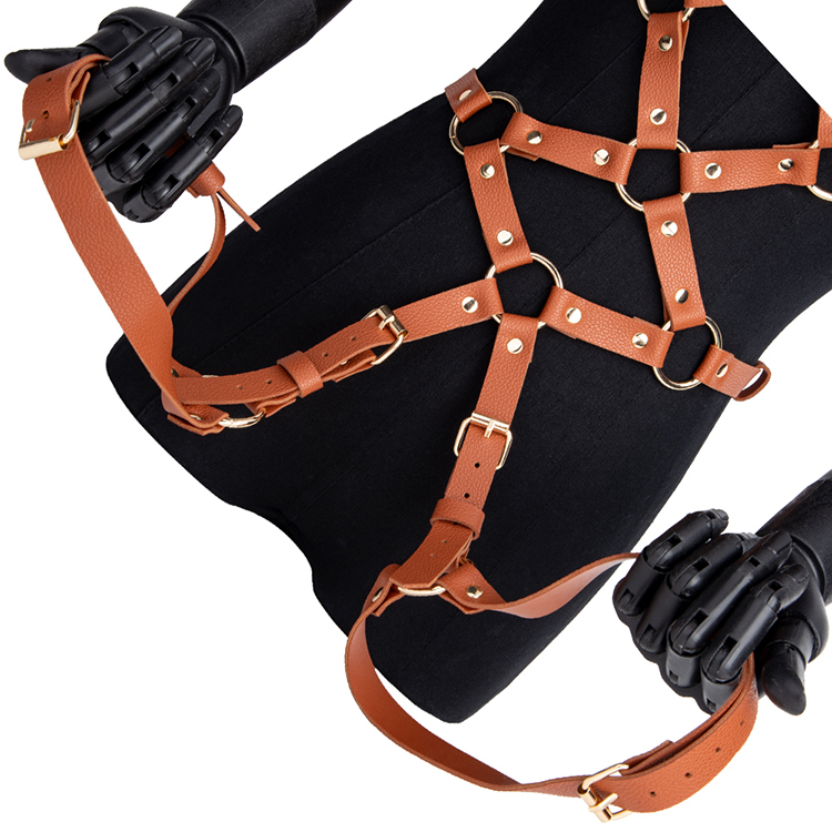 Brown Bondage Set for Fetish Roleplay Tailored for Breast Bondage and SM Slave Fantasy Enactment