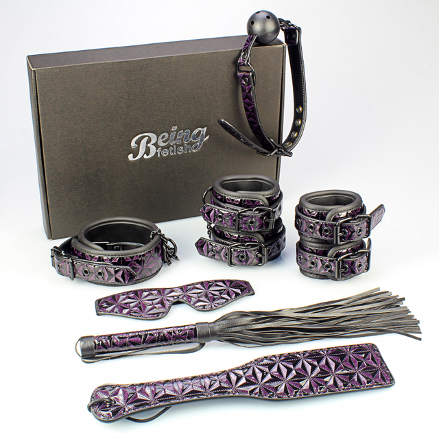 7PSC Adult Toys Bondage Set 7 Piece Purple Diamond BDSM Gift Kit for Couples