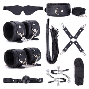 9PSC SM Erotic Role Play Kit 9 Piece Genuine Leather Bondage Set for Couples BDSM Cosplay and Fantasy