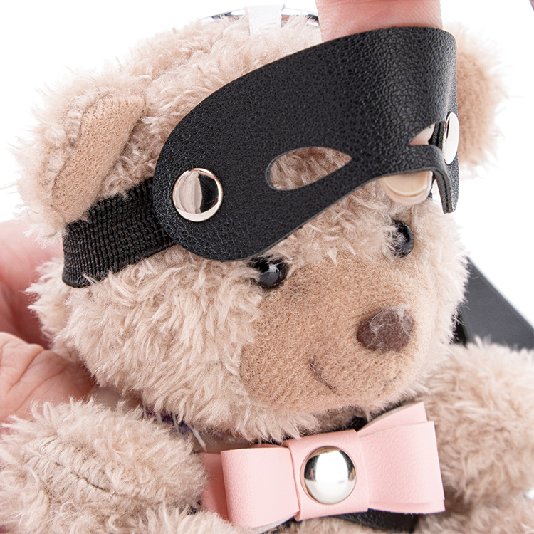 Key Chain PU Leather BDSM Bear With Pink Bow