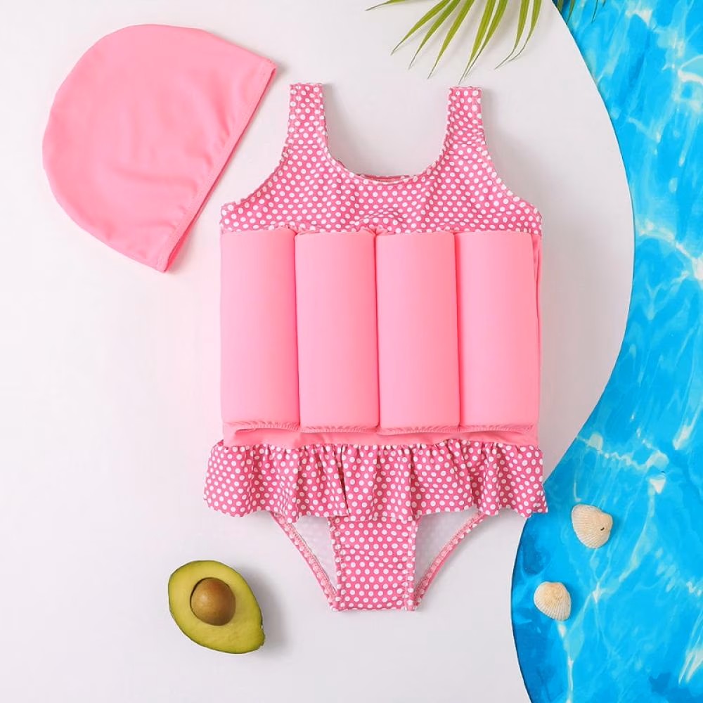 URMAGIC Toddler Girl Floatation Swimsuit with Adjustable Buoyancy Baby Float Suit Floating Swimwear Bathing Suit with Cap 2 6 Years
