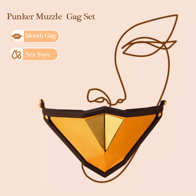 Adult SM Bondage Restraint for Enhanced Sensory Deprivation Golden Punker Locking Muzzle Gag with Premium Leather Straps