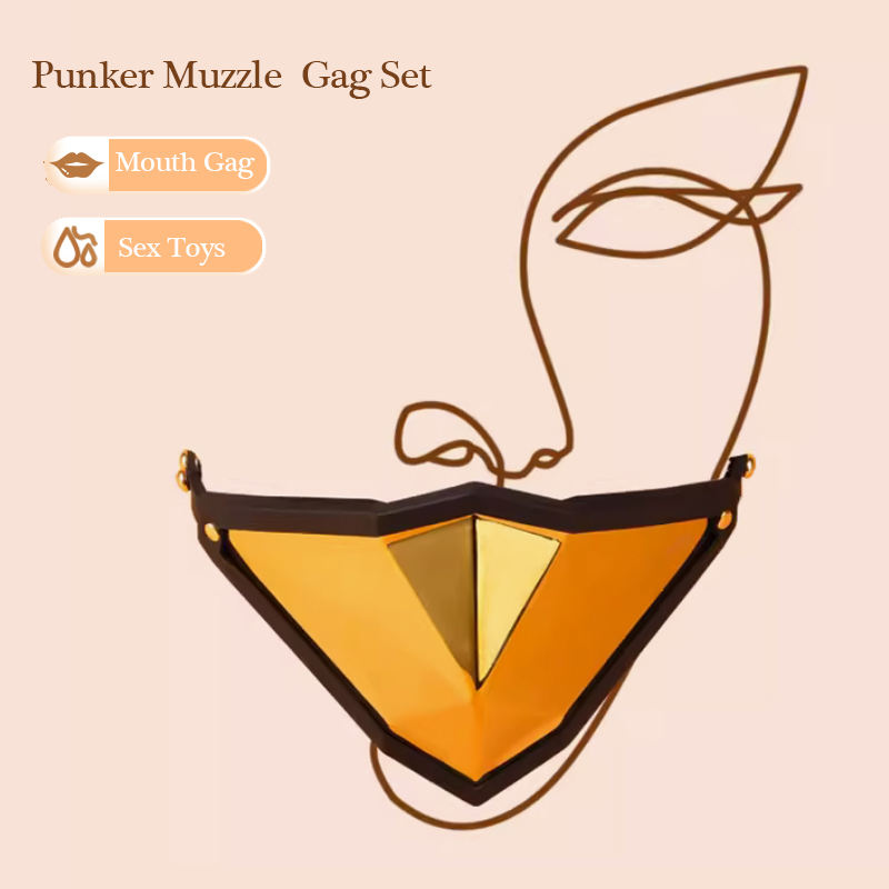 Adult SM Bondage Restraint for Enhanced Sensory Deprivation Golden Punker Locking Muzzle Gag with Premium Leather Straps