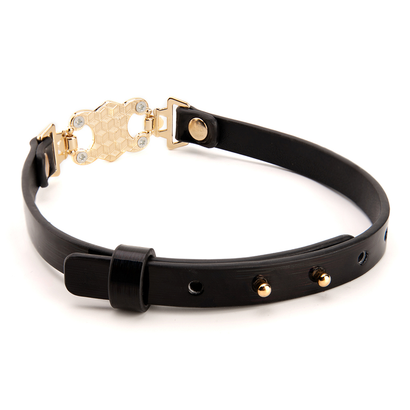 High Quality Black PU Leather Iron Collar with Adjustable Buckle Gothic BDSM Bondage Choker Necklace for Couples