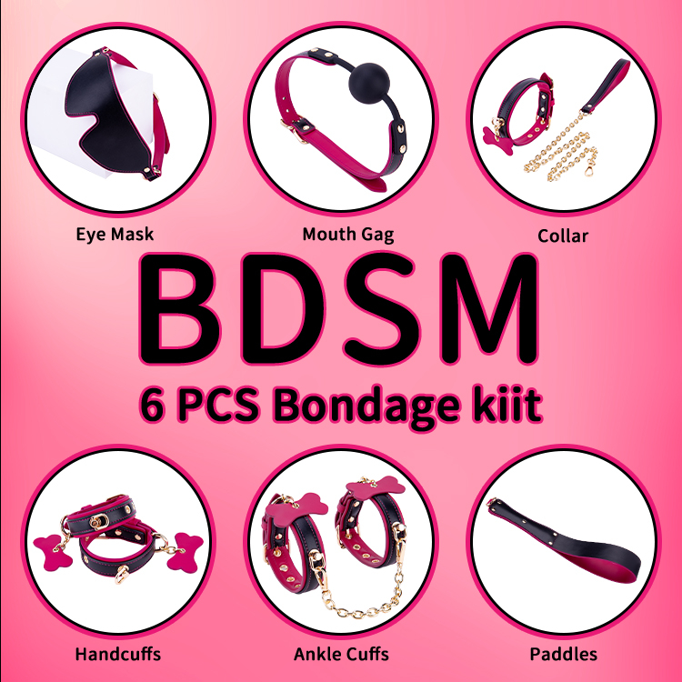6PCS Purple and Black BDSM Adult Cosplay Bondage Set 6 Piece Collection for Couples' Flirting and SM Adventures