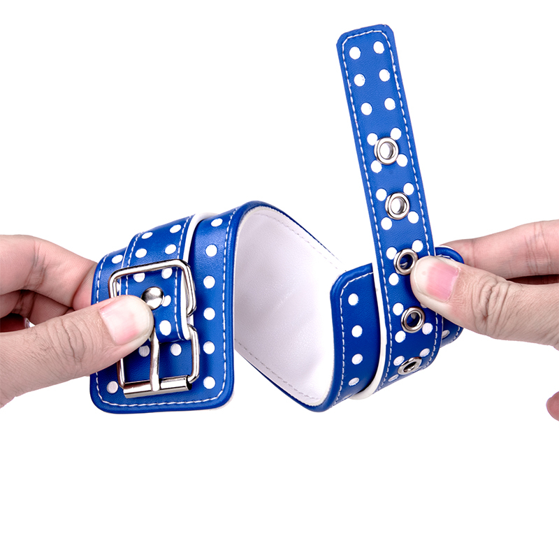 BDSM Bondage Blue PU Leather Handcuffs Adult Erotic Toys for BDSM Restraint Play