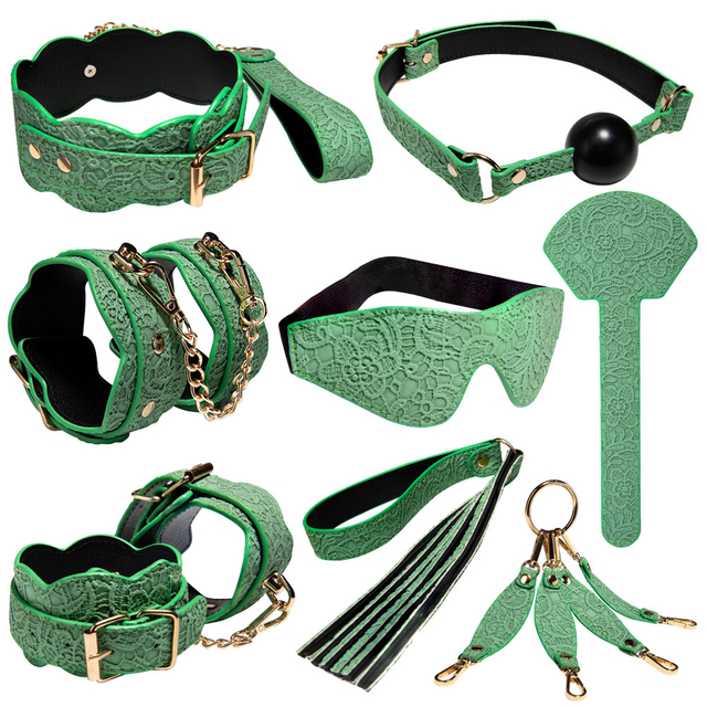 7PCS Green Female Bondage Kit Sexy Couple Adult Toys for Bondage Game Present Gift Premium BDSM Bondage Set