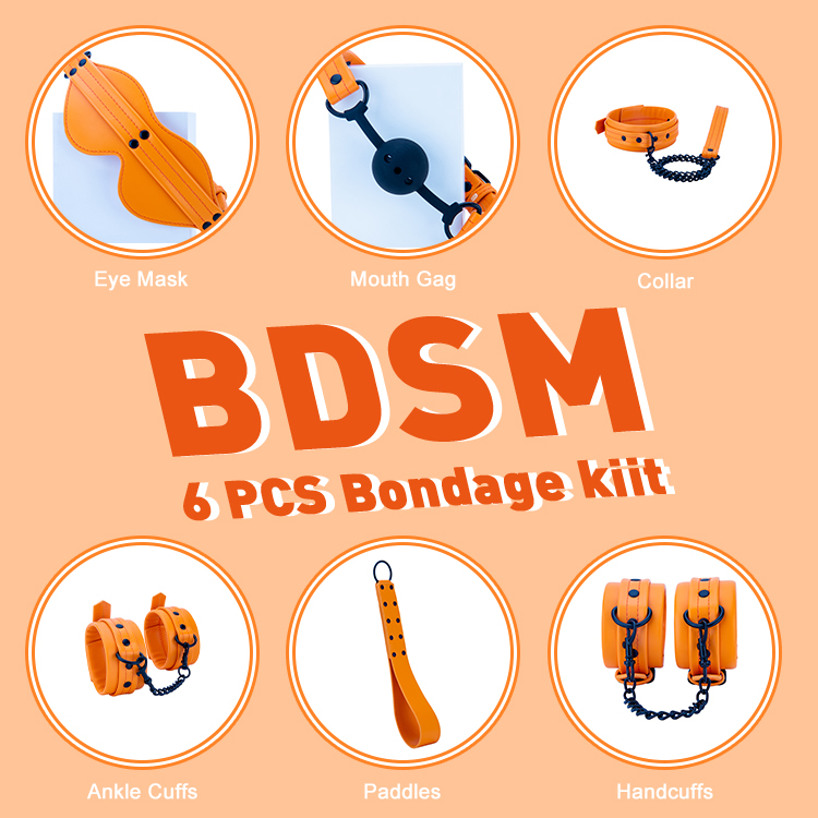 7PCS Factory Priced Orange Pumpkin Velvet Bdsm Bondage Kits 