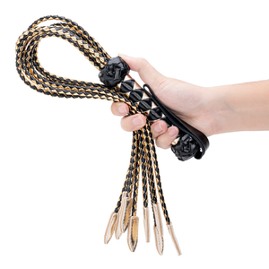 Black and Gold Flog Style Beautiful BDSM Heart Passion PU Leather BDSM Whip