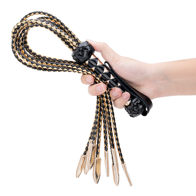 Black and Gold Flog Style Beautiful BDSM Heart Passion PU Leather BDSM Whip