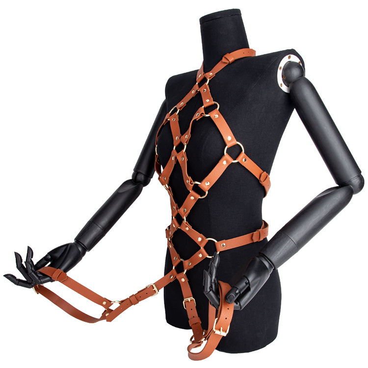 Brown Bondage Set for Fetish Roleplay Tailored for Breast Bondage and SM Slave Fantasy Enactment