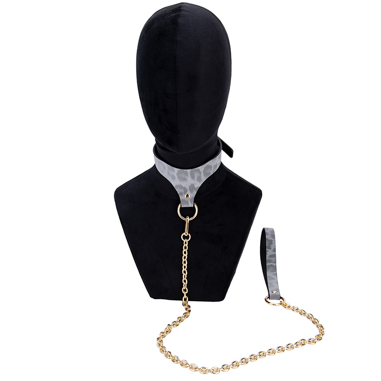 Luxury Royal PU Leather SM Collar with Neoprene Lining and Metal Chain Leash: Soft BDSM Gear for Slave Roleplay