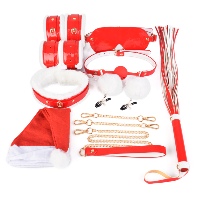 8PCS Christmas BDSM Bondage Kit Leather Set 
