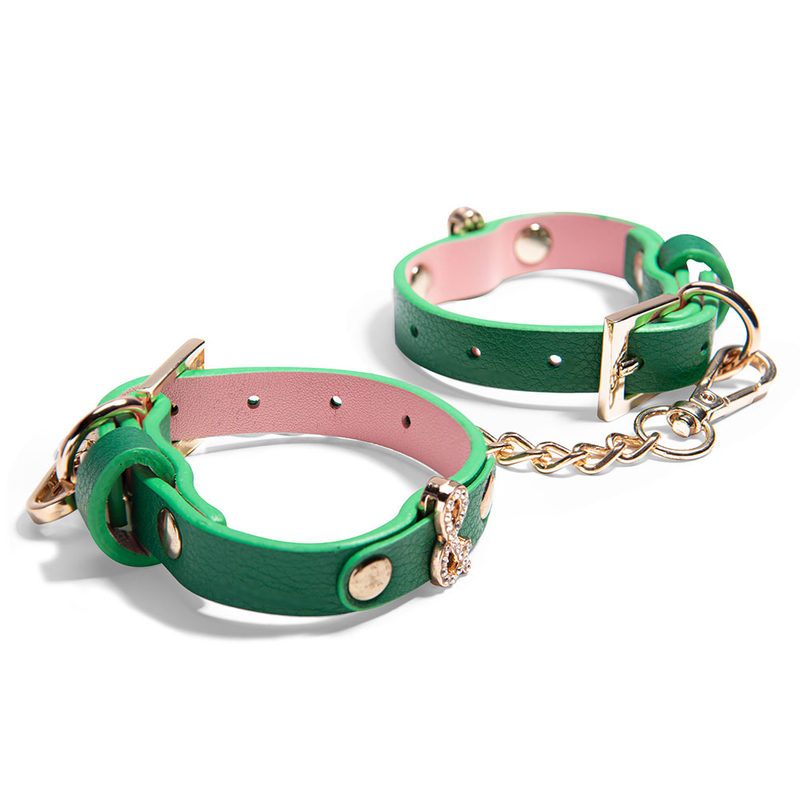 Soft Adjustable Green Handcuffs SM Bondage Restraints Set