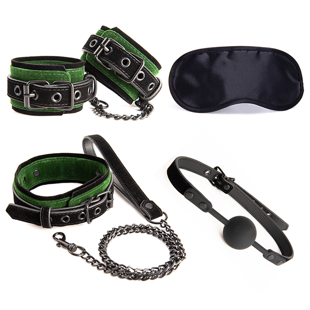 4pcs Set Bed Bondage Set Restraint Adult Game Belt Sex Handcuff Nipple Clamp Whip Collar Kit Sex Toy For Couple Sex Accessories