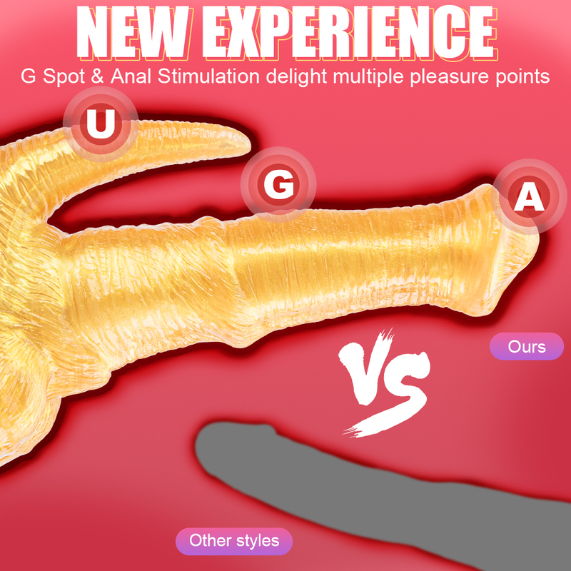 Fantasy Colorful Gold Alien Dildo Animal Design with Strong Suction Cup for Men's Adult Toy