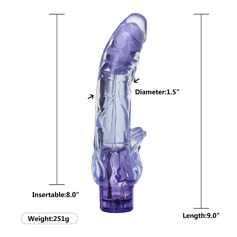 Transparent Purple Vibrating Dildo for Adult Female