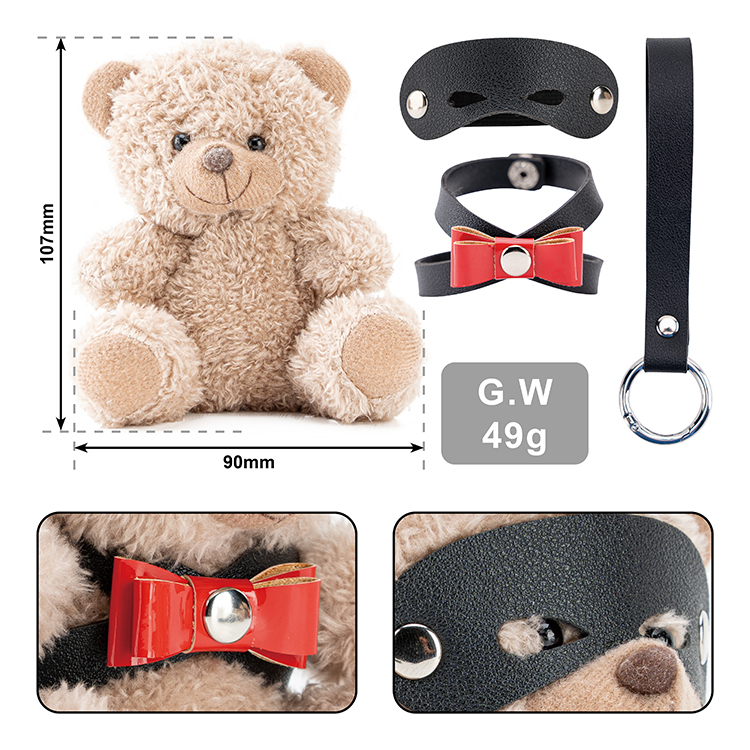 Key Chain PU Leather BDSM Bear With Bow