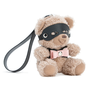 Key Chain PU Leather BDSM Bear With Pink Bow