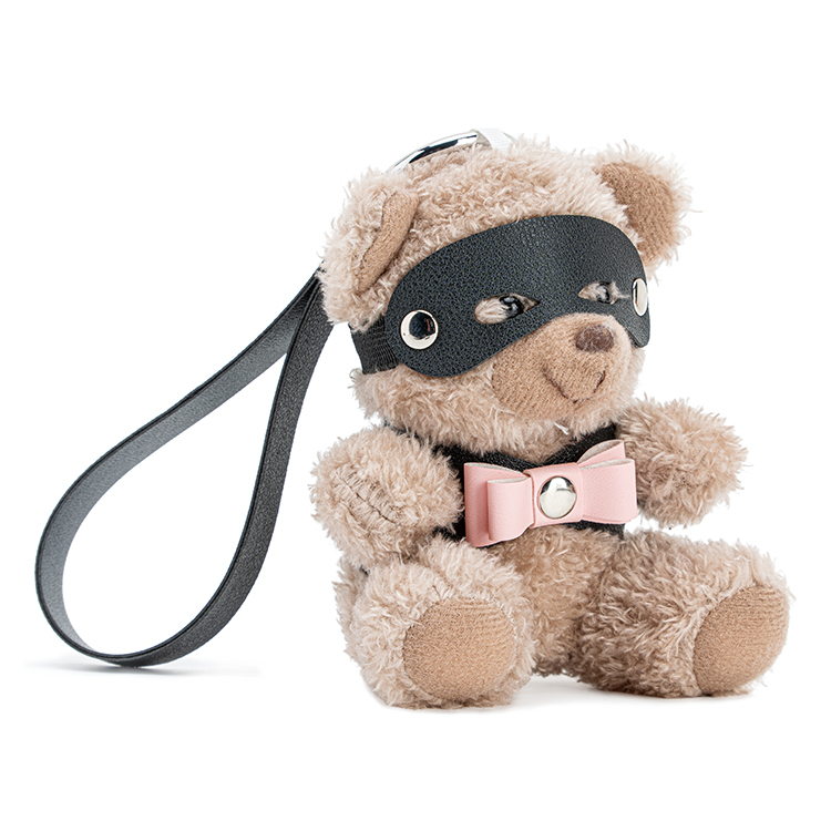 Key Chain PU Leather BDSM Bear With Pink Bow