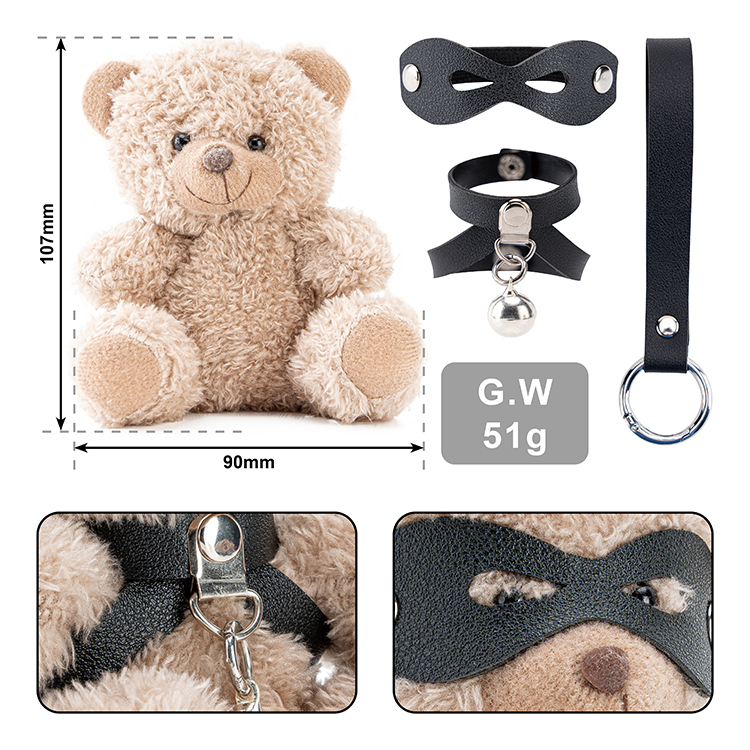 Key Chain PU Leather BDSM Bear With Bell