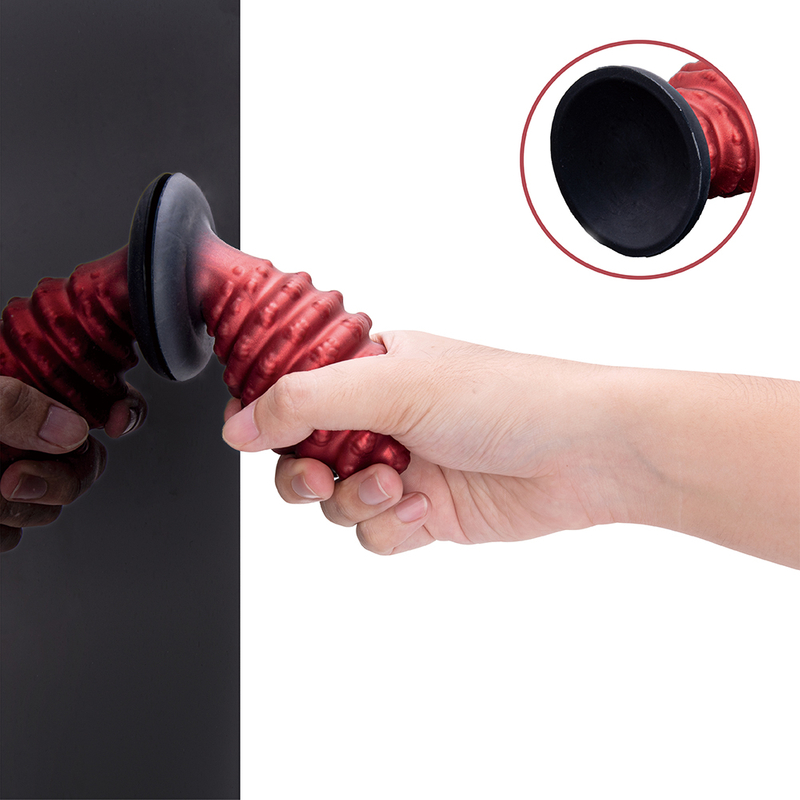  Black And Red Spiral Shape Emulator Suction Cup Realistic Adult Dildo
