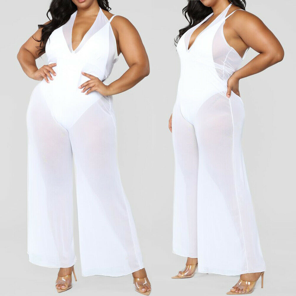 Weißer Tiefe V-Ausschnitt Jumpsuit