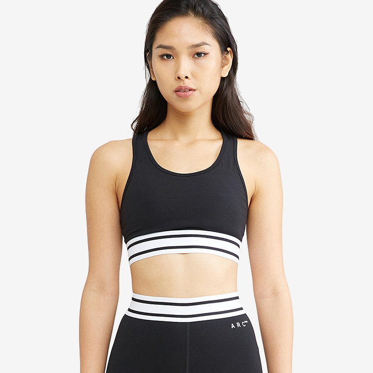 Black And White Striped Sports Bra