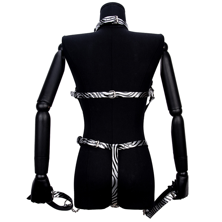 Zebra Print Fetish Roleplay Bondage Set Harness Bra for Breast Bondage and SM Slave Fantasy Play Adult BDSM Device