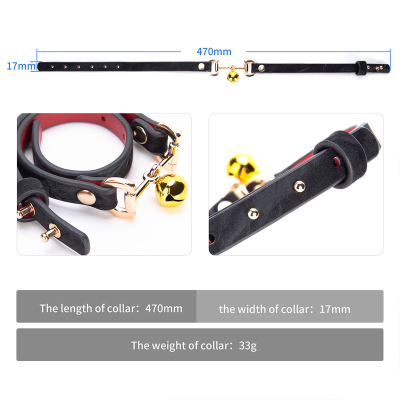 Trendy Little Bell Tame Black PU Leather Iron Collar with Adjustable Buckle Gothic BDSM Bondage Choker Necklace for Couples
