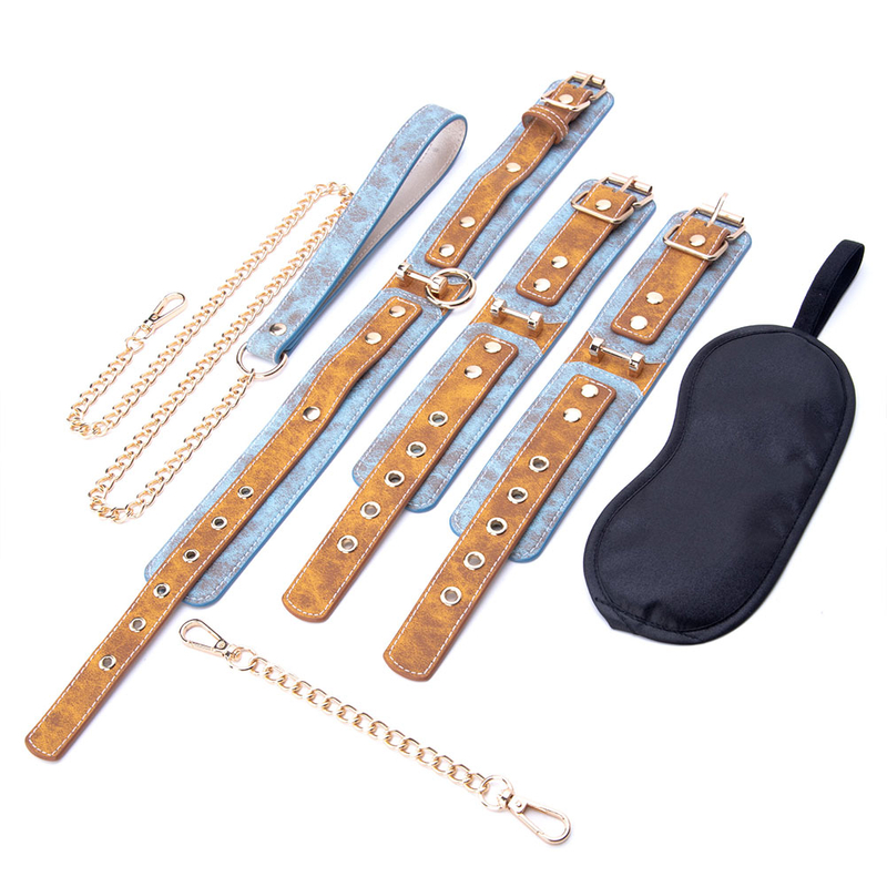 Advanced 3PCS Denim Blue BDSM Restraint Fetish Foot Cuffs Restraint Bondage Fetish Set for Female Play