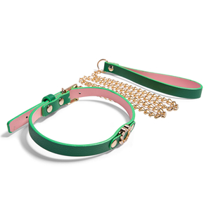 Luxury Green Collar with Leash for Adult Bondage Restraints Sex Play