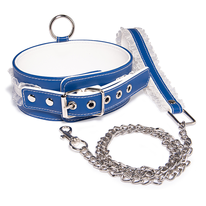 Blue Lace BDSM Collar Women Roleplay Sex Toys Adjustable Slave Restraints Adult Products SM Bondage Collar for Couples