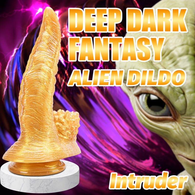 Men's Adult Toy Fantasy Gold Alien Dildo Animal Dildos with Colorful Monster Design