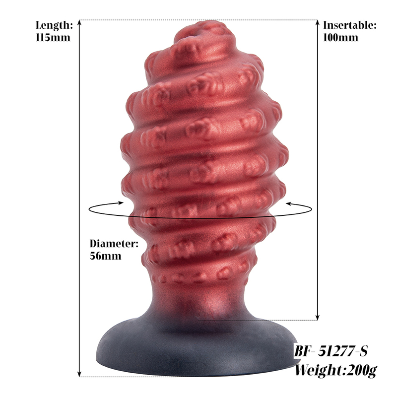  Black And Red Spiral Shape Emulator Suction Cup Realistic Adult Dildo