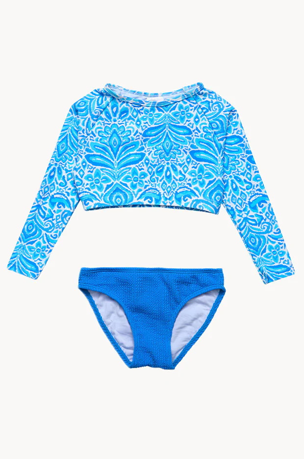 Snapper Rock Girls-Santorini Blue-Crop Suntop Suntop